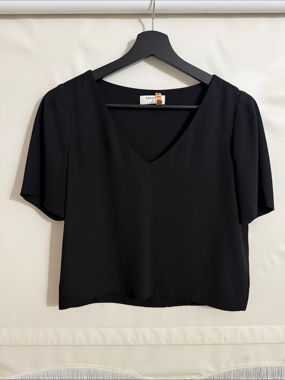 Babaton Black V-Neck Short Sleeve Blouse